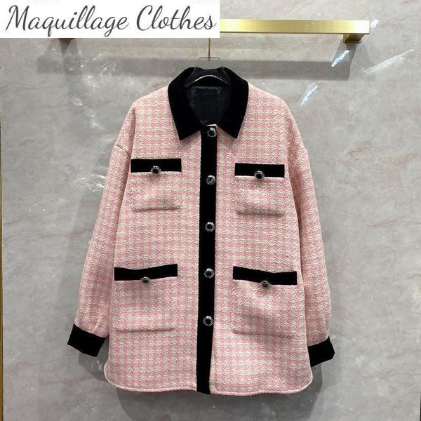 spring fashion women's loose plaid tweed overcoat chic pockets pink color coat c845 wool & blends, Black
spring fashion women's loose plaid tweed overcoat chic pockets pink color coat c845 wool & blends, Black