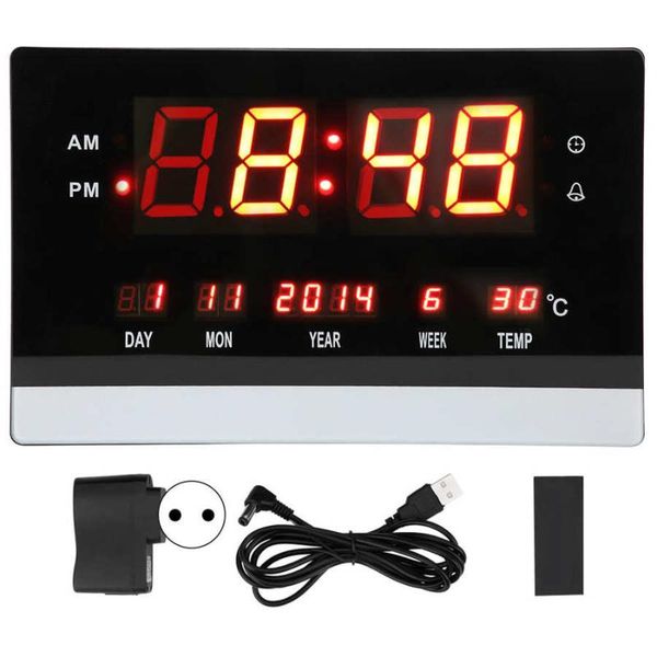 led number perpetual calendar clock hanging alarm clock temperature display for home office 100-240v