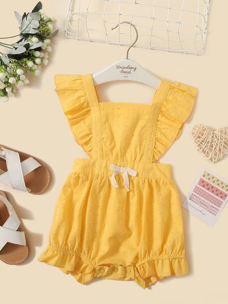 baby swiss dot ruffle trim bow front romper she, Blue
baby swiss dot ruffle trim bow front romper she, Blue