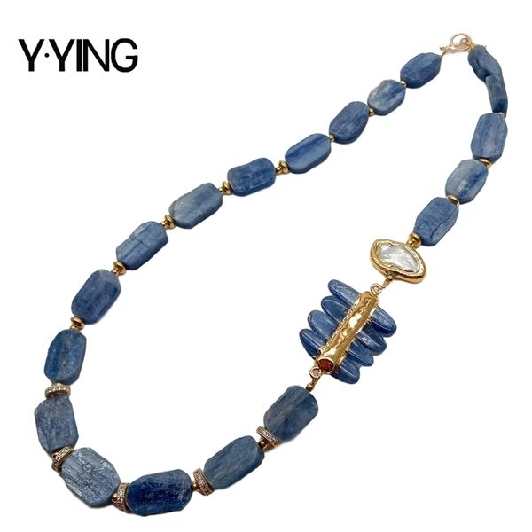y·ying 21" natural blue kyanite rectangle gold color plated white biwa pearl choker necklace vintage fo women, Silver
y·ying 21" natural blue kyanite rectangle gold color plated white biwa pearl choker necklace vintage fo women, Silver