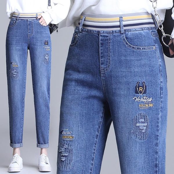 women's jeans 2021 spring and summer high waist elastic feet pants slim pencil embroidery y2k, Blue
women's jeans 2021 spring and summer high waist elastic feet pants slim pencil embroidery y2k, Blue
