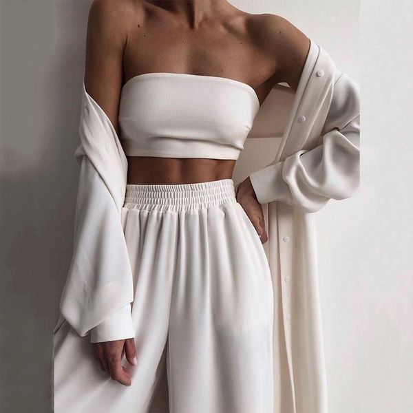 women's two piece pants women long sleeve coat+vest+wide leg sets three fashion single breasted outwear suits female loose casual set, White
women's two piece pants women long sleeve coat+vest+wide leg sets three fashion single breasted outwear suits female loose casual set, White