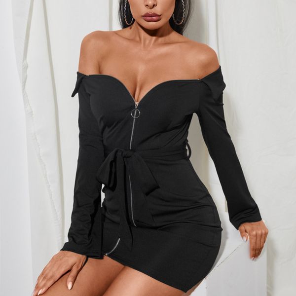 autumn slank nenk zippers dress women off shoulder long sleeve mini backless party dress bow sashes bodycon dresses, Black;gray
autumn slank nenk zippers dress women off shoulder long sleeve mini backless party dress bow sashes bodycon dresses, Black;gray