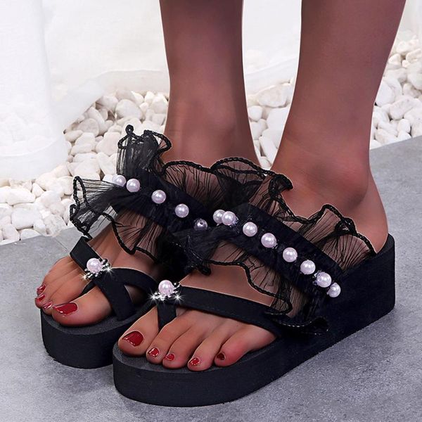 slippers 2021 summer fashion sandals shoes women's platform pearl lace slope with casual flip flops outdoor flip-flops beachshoe, Black
slippers 2021 summer fashion sandals shoes women's platform pearl lace slope with casual flip flops outdoor flip-flops beachshoe, Black