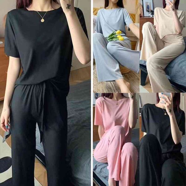 Solid Color Women Short Sleeve Tops And Long Trousers Casual Loose Clothing Sets, White
Solid Color Women Short Sleeve Tops And Long Trousers Casual Loose Clothing Sets, White