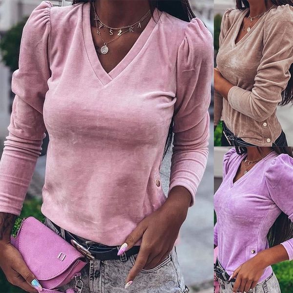 pink solid korean style purple velvet t-shirt women clothes autumn brown pure casual ladies split t shirts woman tshirt 210306, White
pink solid korean style purple velvet t-shirt women clothes autumn brown pure casual ladies split t shirts woman tshirt 210306, White