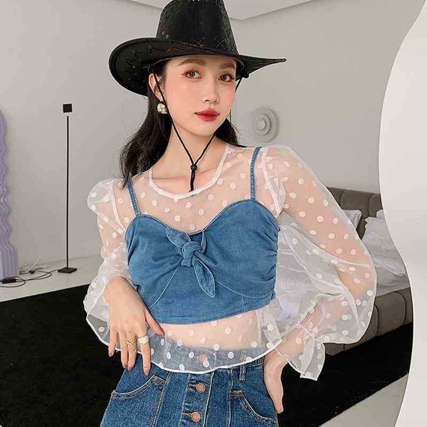women's knits & tees 2 piece polka dot blouse see through puff sleeve mesh transparent long ladies korean fashion designe bvef, White
women's knits & tees 2 piece polka dot blouse see through puff sleeve mesh transparent long ladies korean fashion designe bvef, White