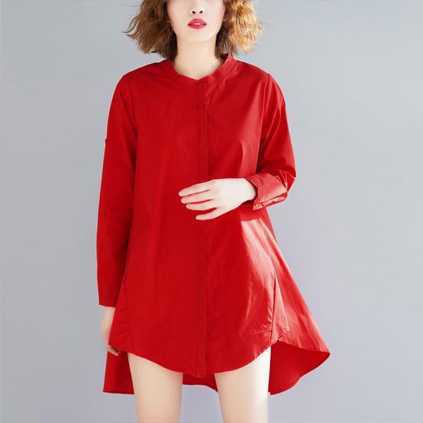 women's blouses & shirts spring temperament large size solid colour blouse literature loose stand collar irregular mid-length slimming, White
women's blouses & shirts spring temperament large size solid colour blouse literature loose stand collar irregular mid-length slimming, White