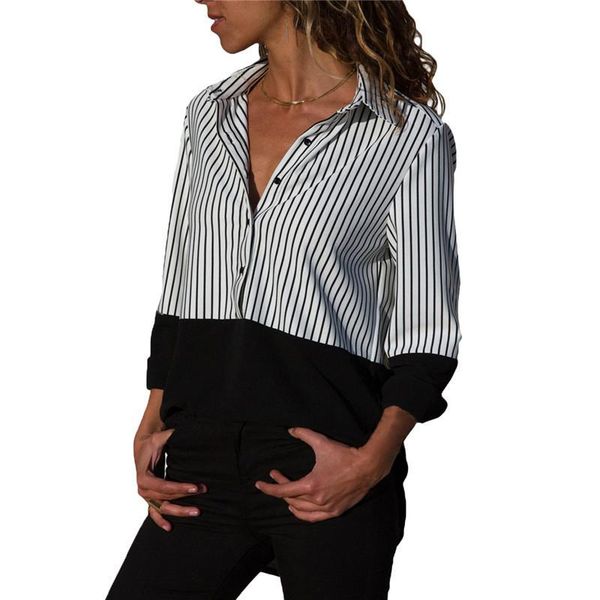 women's blouses & shirts women long sleeve 2021 casual patchwork striped blouse plus size tee female turn-down collar, White
women's blouses & shirts women long sleeve 2021 casual patchwork striped blouse plus size tee female turn-down collar, White