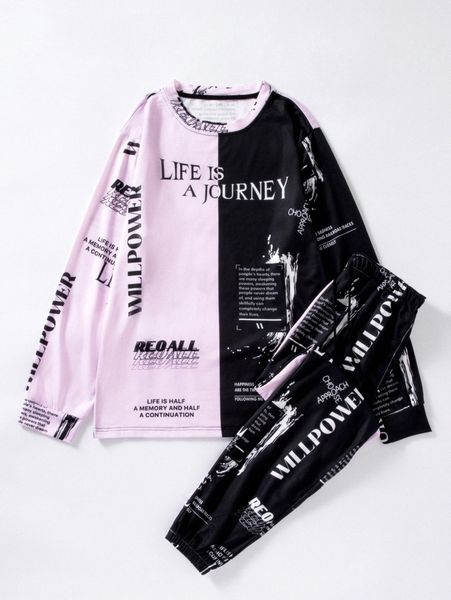 men slogan graphic color block pullover & drawstring waist sweatpants p3op#, Gray
men slogan graphic color block pullover & drawstring waist sweatpants p3op#, Gray