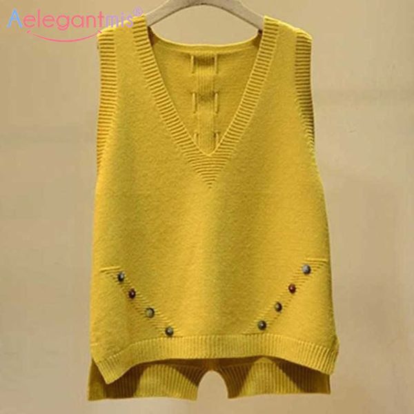 aelegantmis casual knitted vest women vintage all match korean jumper female button spring autumn sleeveless waistcoats 210607, Black;white
aelegantmis casual knitted vest women vintage all match korean jumper female button spring autumn sleeveless waistcoats 210607, Black;white