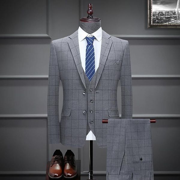 men's suits & blazers 2022 back slit flat collar fastener decoration gray plaid suit youth business casual three pieces, White;black
men's suits & blazers 2022 back slit flat collar fastener decoration gray plaid suit youth business casual three pieces, White;black