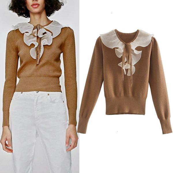 contrast 2021 new ruffle brown cropped women winter button o neck long sleeve designer sweater woman pullover k1x6 pv6h, White;black
contrast 2021 new ruffle brown cropped women winter button o neck long sleeve designer sweater woman pullover k1x6 pv6h, White;black
