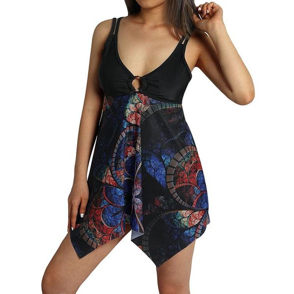 women's swimwear 2 pieces set female floral print v-neck camisole mini dress solid color shorts bikinis for summer women, White;black
women's swimwear 2 pieces set female floral print v-neck camisole mini dress solid color shorts bikinis for summer women, White;black