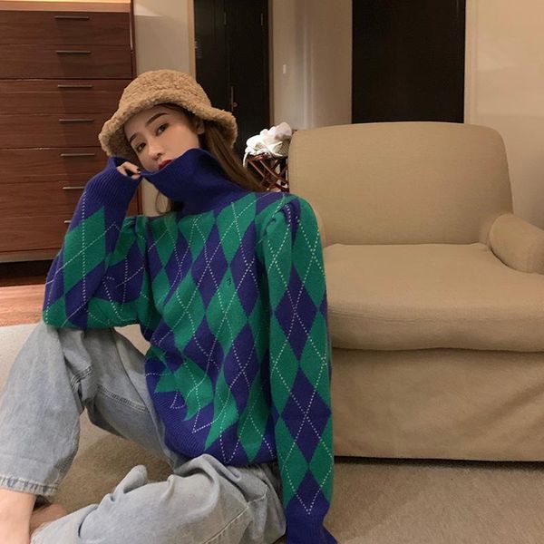 women's sweaters 2021 autumn and winter korean style plaid knitted warm turtleneck womens pullovers (r99989), White;black
women's sweaters 2021 autumn and winter korean style plaid knitted warm turtleneck womens pullovers (r99989), White;black