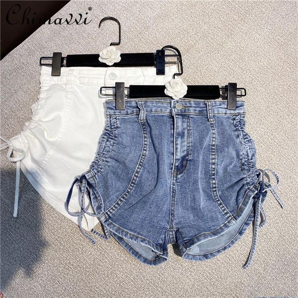 women's shorts 2021 summer all-matching double drawstring high waist denim solid color for lady, White;black
women's shorts 2021 summer all-matching double drawstring high waist denim solid color for lady, White;black