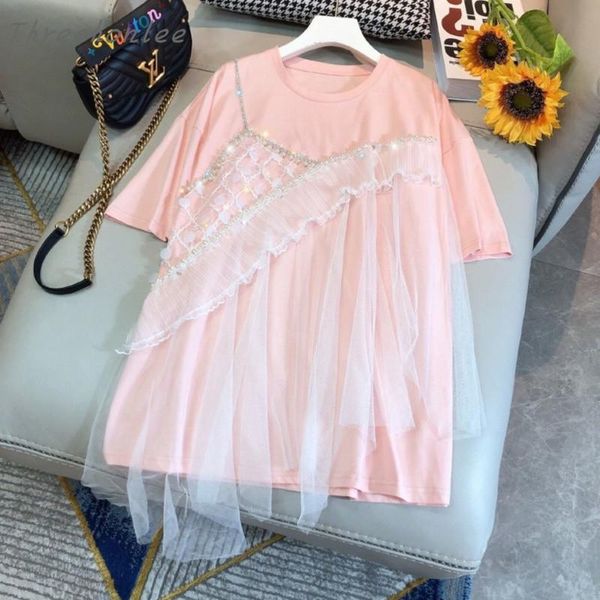 women's t-shirt 2021 summer arrival korean fashion casual woman solid o-neck lace diomand patchwork short sleeve midi female top, White
women's t-shirt 2021 summer arrival korean fashion casual woman solid o-neck lace diomand patchwork short sleeve midi female top, White
