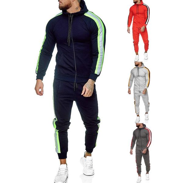 men's tracksuits 2 pieces suit set side striped long sleeve hooded zipper coat drawstring fitting trousers casual sportswear tracksuit, Gray
men's tracksuits 2 pieces suit set side striped long sleeve hooded zipper coat drawstring fitting trousers casual sportswear tracksuit, Gray