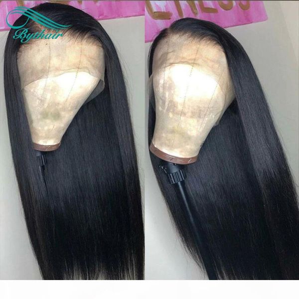 silky straight peruvian virgin hair full lace wig human hair lace front wig with baby hair pre-plucked hairline bleached knots bythair, Black;brown