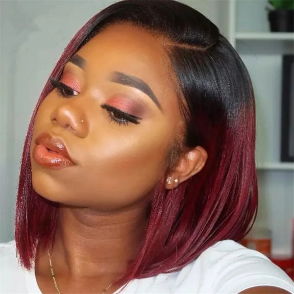 1b/99j ombre short bob lace front wig 13x4 pre plucked brazilian remy human hair wigs for black women with baby hair, Black;brown
1b/99j ombre short bob lace front wig 13x4 pre plucked brazilian remy human hair wigs for black women with baby hair, Black;brown