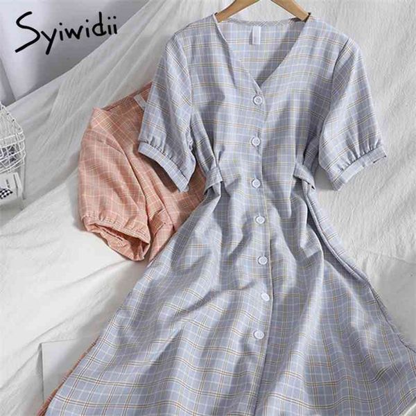 fashion green plaid high waist dresses women single breasted puff sleeve v-neck a-line clothing summer korean 210607, Black;gray
fashion green plaid high waist dresses women single breasted puff sleeve v-neck a-line clothing summer korean 210607, Black;gray