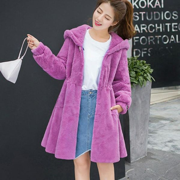 women's fur & faux chic hooded coat imitation jacket grass flocking trench coats long cardigan windbreaker with hats, Black
women's fur & faux chic hooded coat imitation jacket grass flocking trench coats long cardigan windbreaker with hats, Black