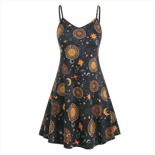 spaghetti strap mini sleeveless women dresses sun moon print vintage female backless summer party beach sundress, Black;gray 
spaghetti strap mini sleeveless women dresses sun moon print vintage female backless summer party beach sundress, Black;gray