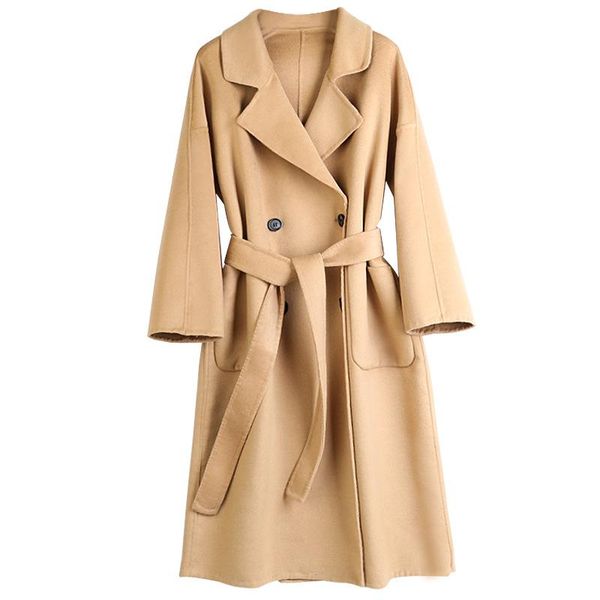 women's wool & blends 2021 spring fashion korean style suit collar loose double-breasted mid-length lace-up double-sided coat women b15, Black
women's wool & blends 2021 spring fashion korean style suit collar loose double-breasted mid-length lace-up double-sided coat women b15, Black