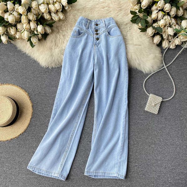 deat women vintage breasted wide leg denim pants solid color high waist slim jeans fashion spring summer 11b724 210709, Blue
deat women vintage breasted wide leg denim pants solid color high waist slim jeans fashion spring summer 11b724 210709, Blue