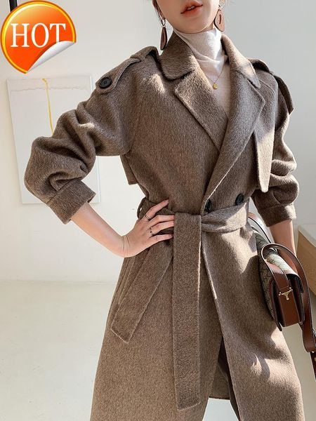 women's two piece pants cashmere double-sided alpaca coat mid-length belt high-end autumn and winter thickened woolen, White
women's two piece pants cashmere double-sided alpaca coat mid-length belt high-end autumn and winter thickened woolen, White