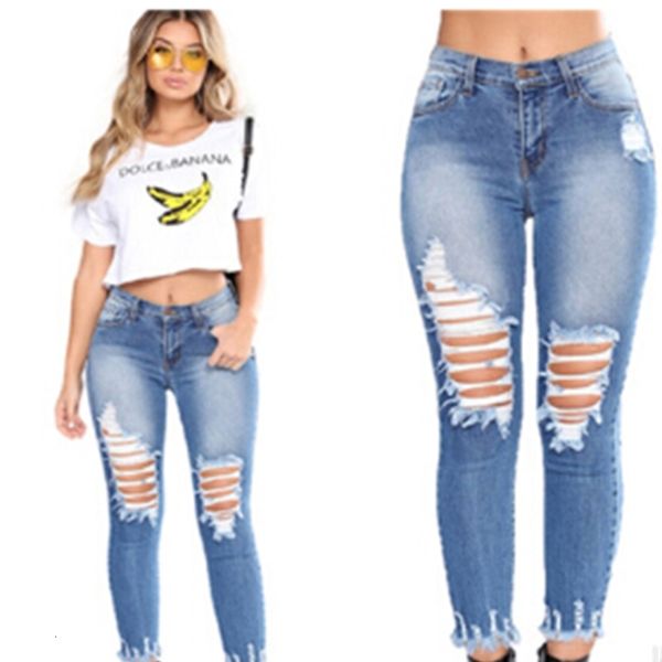 women high waist hole jeans ripped designer capris jean pants female street jeans, Blue
women high waist hole jeans ripped designer capris jean pants female street jeans, Blue