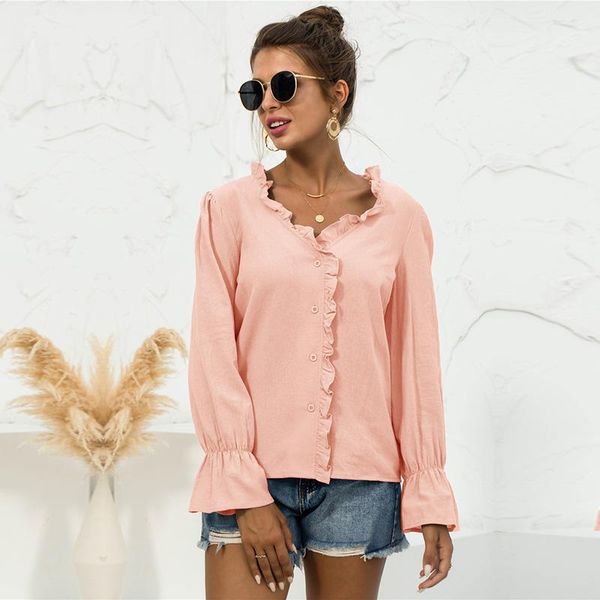women's blouses & shirts 2021 fall winter casual v neck solid color ruffle button for ladies fashion all match chic, White
women's blouses & shirts 2021 fall winter casual v neck solid color ruffle button for ladies fashion all match chic, White