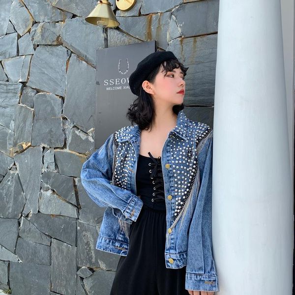 women's jackets black oversized rivets women denim jacket with tassel 2022 spring streetwear vintage ladies jeans coat loose outwear, Black;brown
women's jackets black oversized rivets women denim jacket with tassel 2022 spring streetwear vintage ladies jeans coat loose outwear, Black;brown