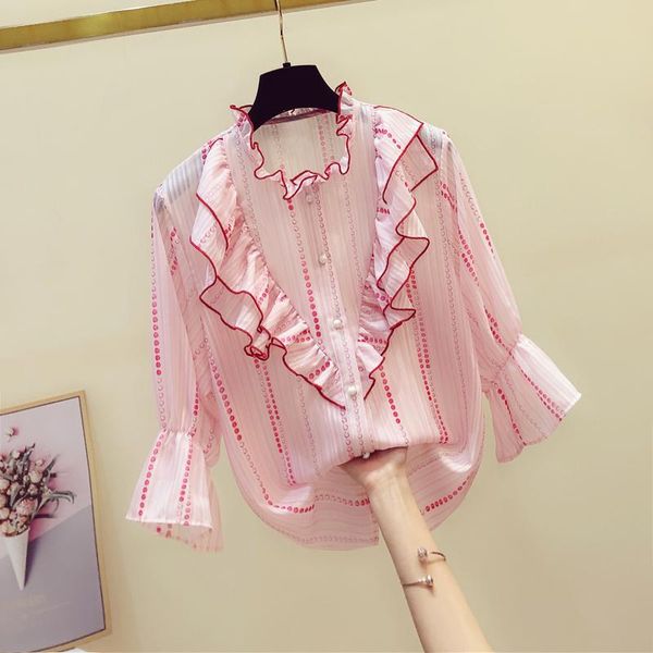 women's blouses & shirts lotus leaf pink shirt female 2021 spring and summer three quarter sleeve flare blouse dot blusa mujer, White
women's blouses & shirts lotus leaf pink shirt female 2021 spring and summer three quarter sleeve flare blouse dot blusa mujer, White
