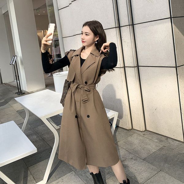 elegant women long trench vest fashion sashes casual loose office lady vests chic korean sleeveless double breasted outwears, Black;brown
elegant women long trench vest fashion sashes casual loose office lady vests chic korean sleeveless double breasted outwears, Black;brown