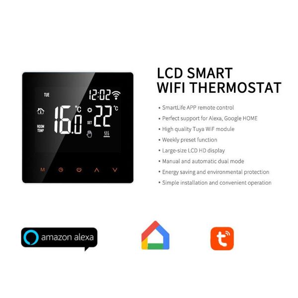 smart home control for electric floor heating,water/gas boiler voice work google tuya wifi thermostat temperature controller 16a/3a
smart home control for electric floor heating,water/gas boiler voice work google tuya wifi thermostat temperature controller 16a/3a