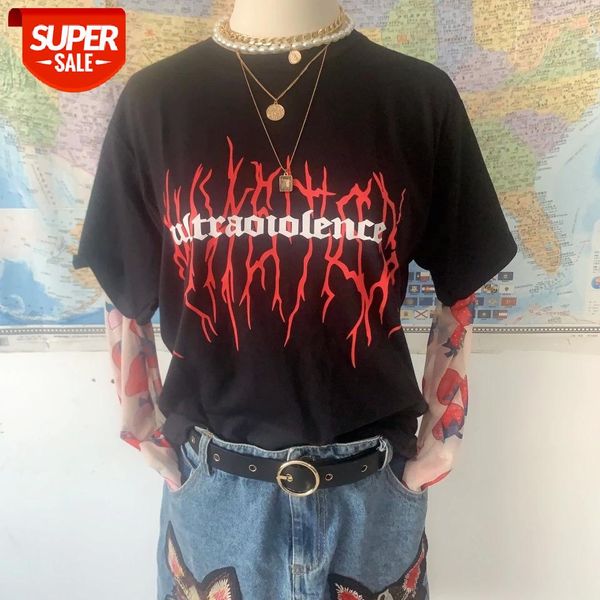 sunfiz hjn summer gothic tees fashion ultraoiolence letter explosive crack printed t shirt short sleeve street style tee #9s33, White 
sunfiz hjn summer gothic tees fashion ultraoiolence letter explosive crack printed t shirt short sleeve street style tee #9s33, White