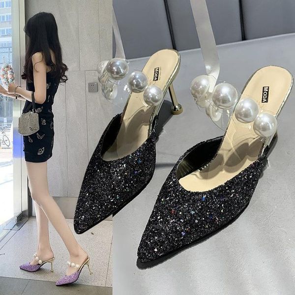 sandals 2021 multicolor glitter mules women pointed toe bling metal stiletto high heels shoes woman net celebrity pearl sandales, Black
sandals 2021 multicolor glitter mules women pointed toe bling metal stiletto high heels shoes woman net celebrity pearl sandales, Black