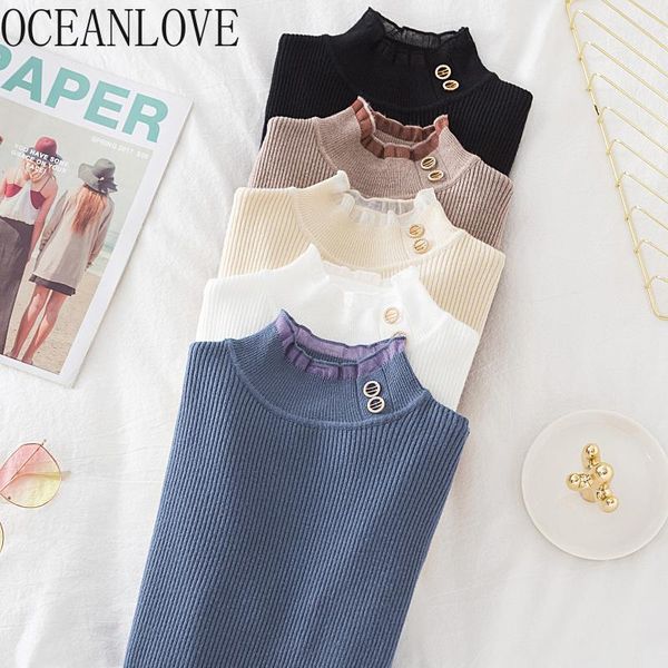 women's sweaters oceanlove half turtleneck women solid buttons autumn winter clothes 2021 sueter mujer korean knitwear pullovers 18222, White;black
women's sweaters oceanlove half turtleneck women solid buttons autumn winter clothes 2021 sueter mujer korean knitwear pullovers 18222, White;black