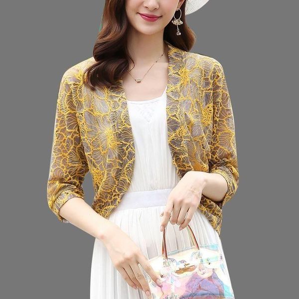 women's jackets 2021 summer women thin sun protection clothing 3/4 sleeve shawl coat hollow lace all-match short cardigan v-neck jacket, Black;brown
women's jackets 2021 summer women thin sun protection clothing 3/4 sleeve shawl coat hollow lace all-match short cardigan v-neck jacket, Black;brown