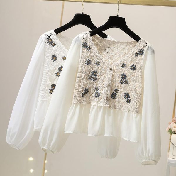 women's t-shirt 2021casual women sleeve printing elegant spring retro temperament crochet hollow out office ladiesv-neck pullover, White
women's t-shirt 2021casual women sleeve printing elegant spring retro temperament crochet hollow out office ladiesv-neck pullover, White