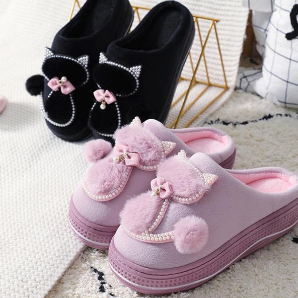slippers 2021 women winter warm plush ladies indoor home cotton cute cat female flat shoes shollow thick heels, Black
slippers 2021 women winter warm plush ladies indoor home cotton cute cat female flat shoes shollow thick heels, Black