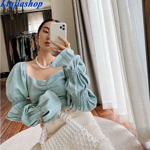 women's blouses & shirts elegant and shirt green autumn casual slim elastic square collar flared long sleeve pleated short blouse femal, White
women's blouses & shirts elegant and shirt green autumn casual slim elastic square collar flared long sleeve pleated short blouse femal, White