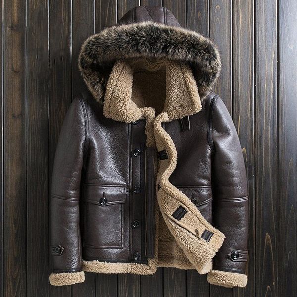 men's leather & faux men sheepskin jacket genuine coat outerwear detachable hooded raccoon fur collar coldproof jackets, Black
men's leather & faux men sheepskin jacket genuine coat outerwear detachable hooded raccoon fur collar coldproof jackets, Black
