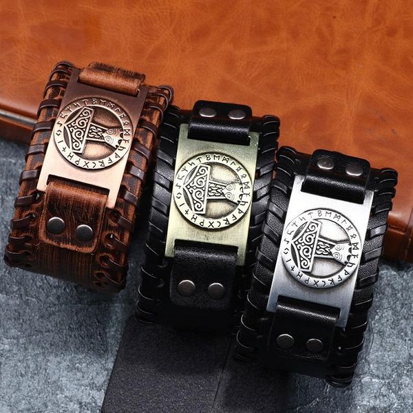 bangle toten design nordic viking odin's hammer bracelet men's hand woven wide leather wristband adjustable punk jewelry, Black
bangle toten design nordic viking odin's hammer bracelet men's hand woven wide leather wristband adjustable punk jewelry, Black