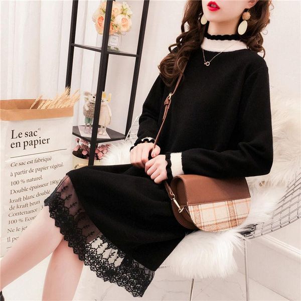 casual dresses elegant knitted women's lace stitching sweater dress all-match hedging mid-length base female 2021 autumn winter, Black;gray
casual dresses elegant knitted women's lace stitching sweater dress all-match hedging mid-length base female 2021 autumn winter, Black;gray