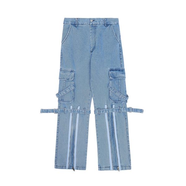 men's overalls big pocket zipper jeans fashion high street streight leg denim pants retro loose casual trousers hy86238, Blue
men's overalls big pocket zipper jeans fashion high street streight leg denim pants retro loose casual trousers hy86238, Blue