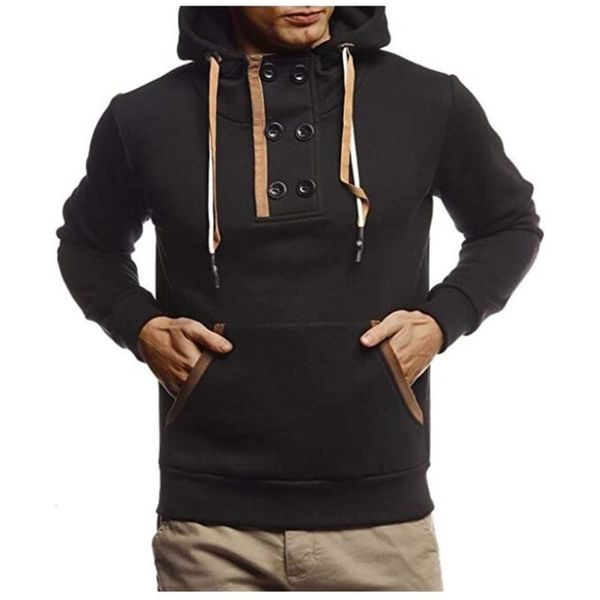 hooded casual solid color pullover sweater men's youth style slim fit sports coat, Black
hooded casual solid color pullover sweater men's youth style slim fit sports coat, Black