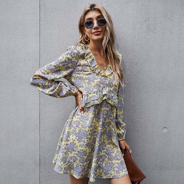 casual dresses autumn print mini dress v-neck long sleeve elastic waist floral streetwear party vestidos wl162, Black;gray
casual dresses autumn print mini dress v-neck long sleeve elastic waist floral streetwear party vestidos wl162, Black;gray