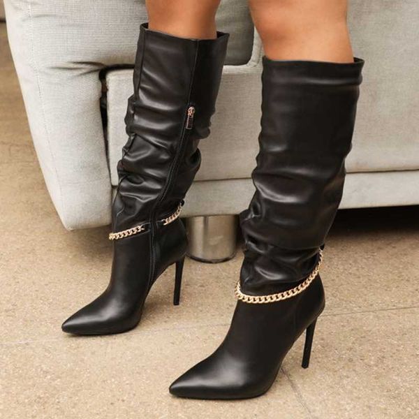boots ladies calf high long shoes pointy toe thin heel black chain women's knee fashion big size 43
boots ladies calf high long shoes pointy toe thin heel black chain women's knee fashion big size 43